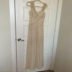 KAY UNGER NEW YORK CREAM BEADED SHINE 100% SILK BRIDESMAIDS DRESS SIZE 2